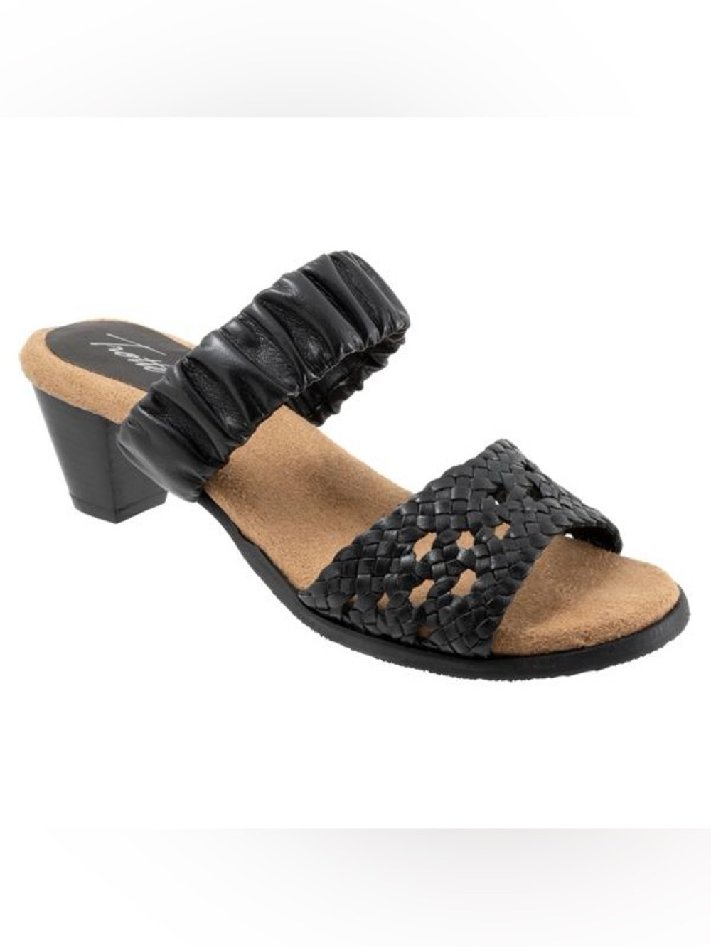 Trotters Black Mae Woven Two-Band Mid Heel sandals